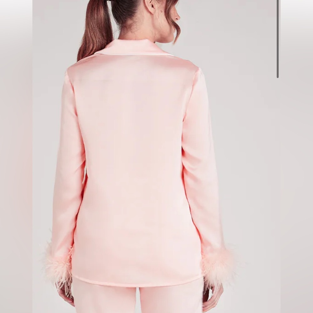 NADINE MERABI Pink Feather Trim Pajama top - Picture 2 of 5